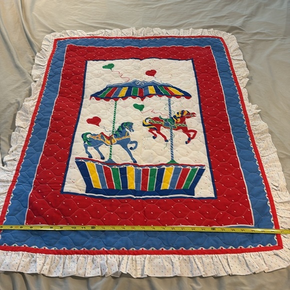Vintage Baby Children’s Blanket Carousel Horse Handmade crib size heart balloons - Picture 7 of 7